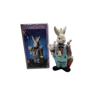 Vintage Resin Rabbit Bunny Dad & Babies 6" Figurine Easter Hand Painted Spring